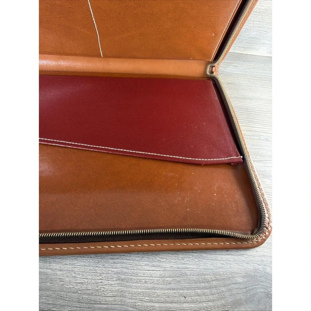 Vtg Top Grain Cowhide Portfolio Business Folder Zippered NBC National Brief Case